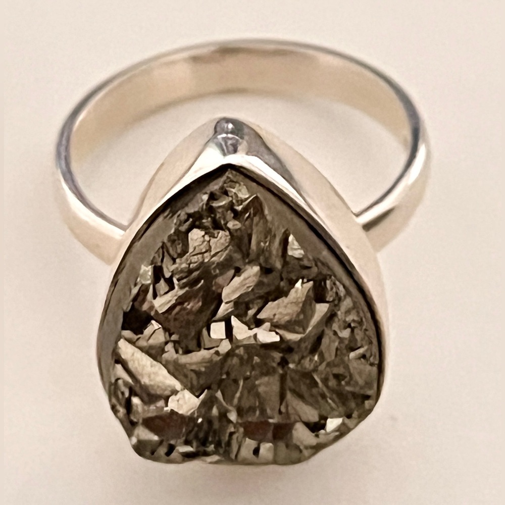 Sterling Silver Teardrop Pyrite Ring Size 7 - Picture 5 of 6